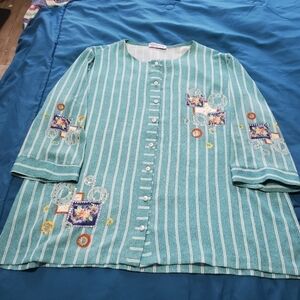 Stripped  beaded‎ Turquoise  blouse for women